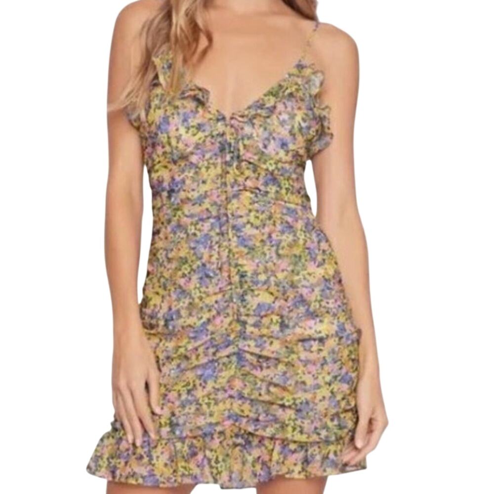 Lost + Wonder Floral Chiffon Ruched Rhodes Paradise Mini Dress Feminine Size L - Picture 5 of 15